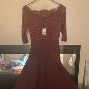 Burgundy dress lace top